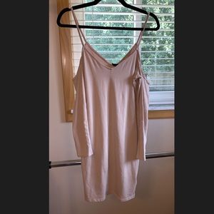 Nude cutout sleeve midi bodycon dress